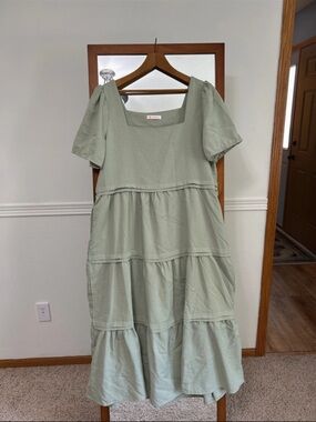 Tiered Maxi Dress in Sage Green - Women's Square Neck